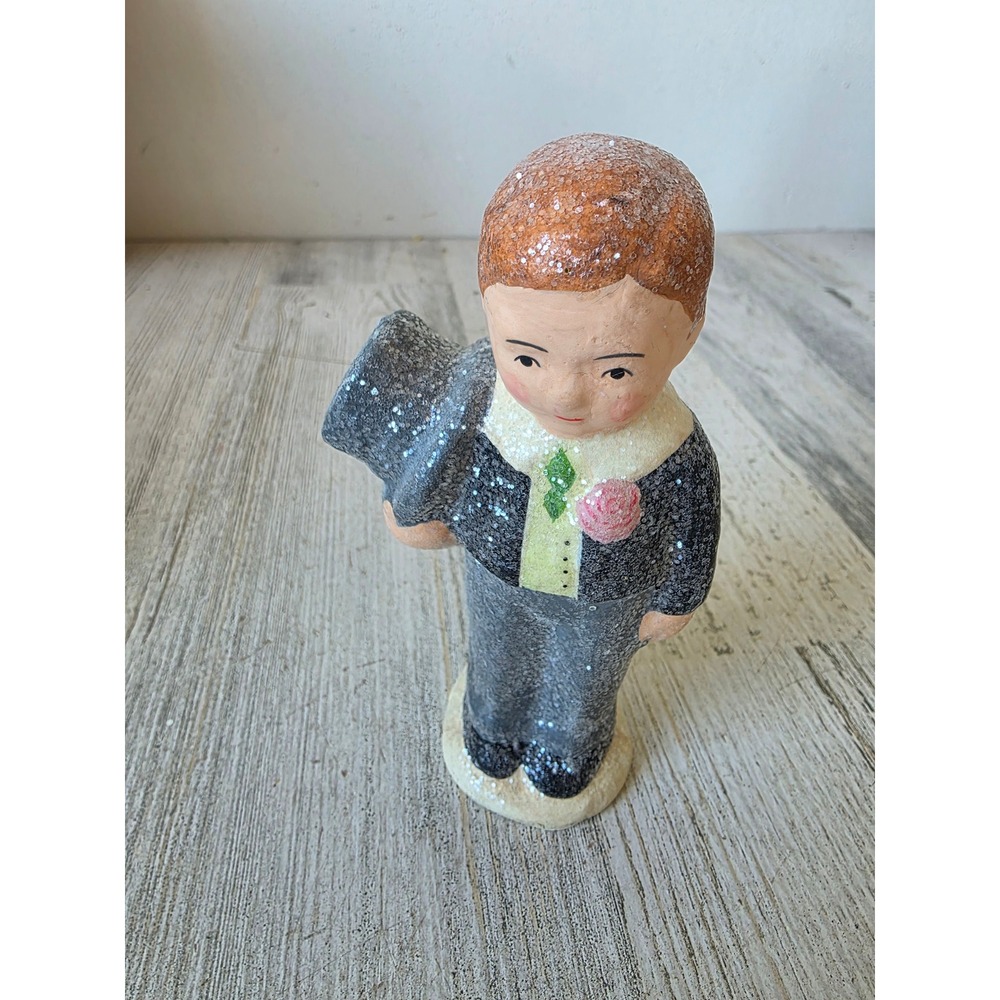Vintage teena flanner groom boy wedding top hat glitter statue paper mache